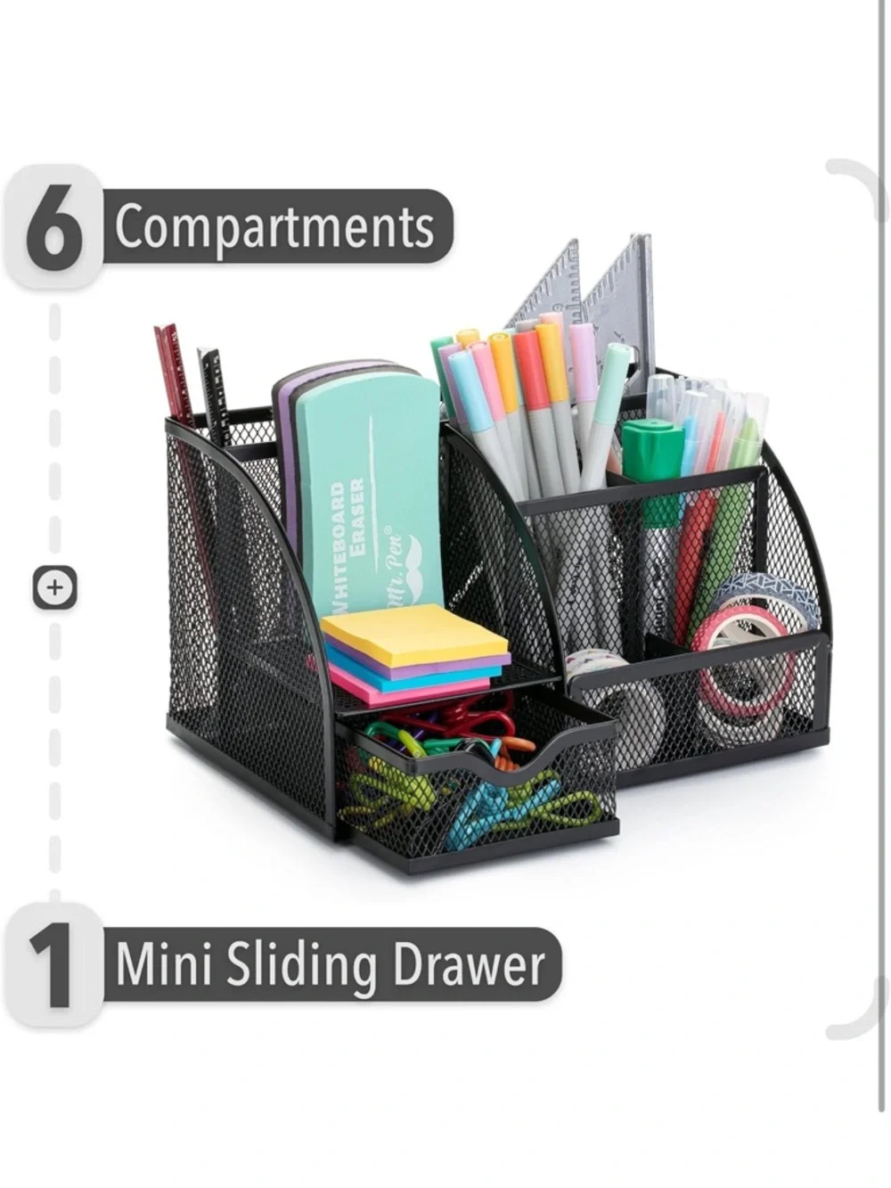 Black Mesh Desk Organizer Caddy - Home Office Pen & Supply Holder